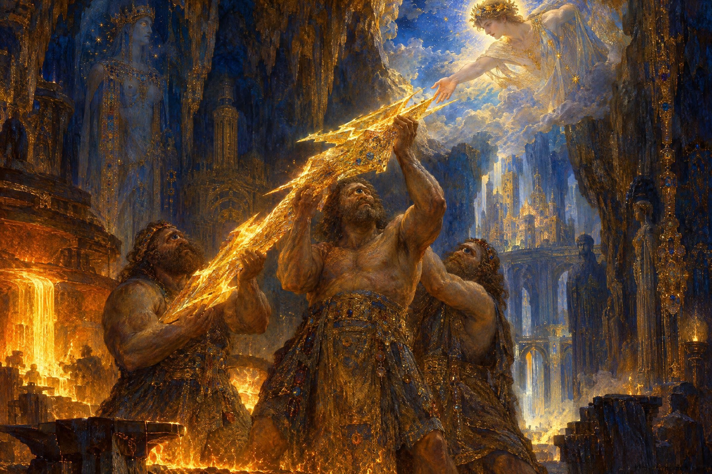 The Imprisoned Thunder, a painting after the manner of Gustave Moreau
