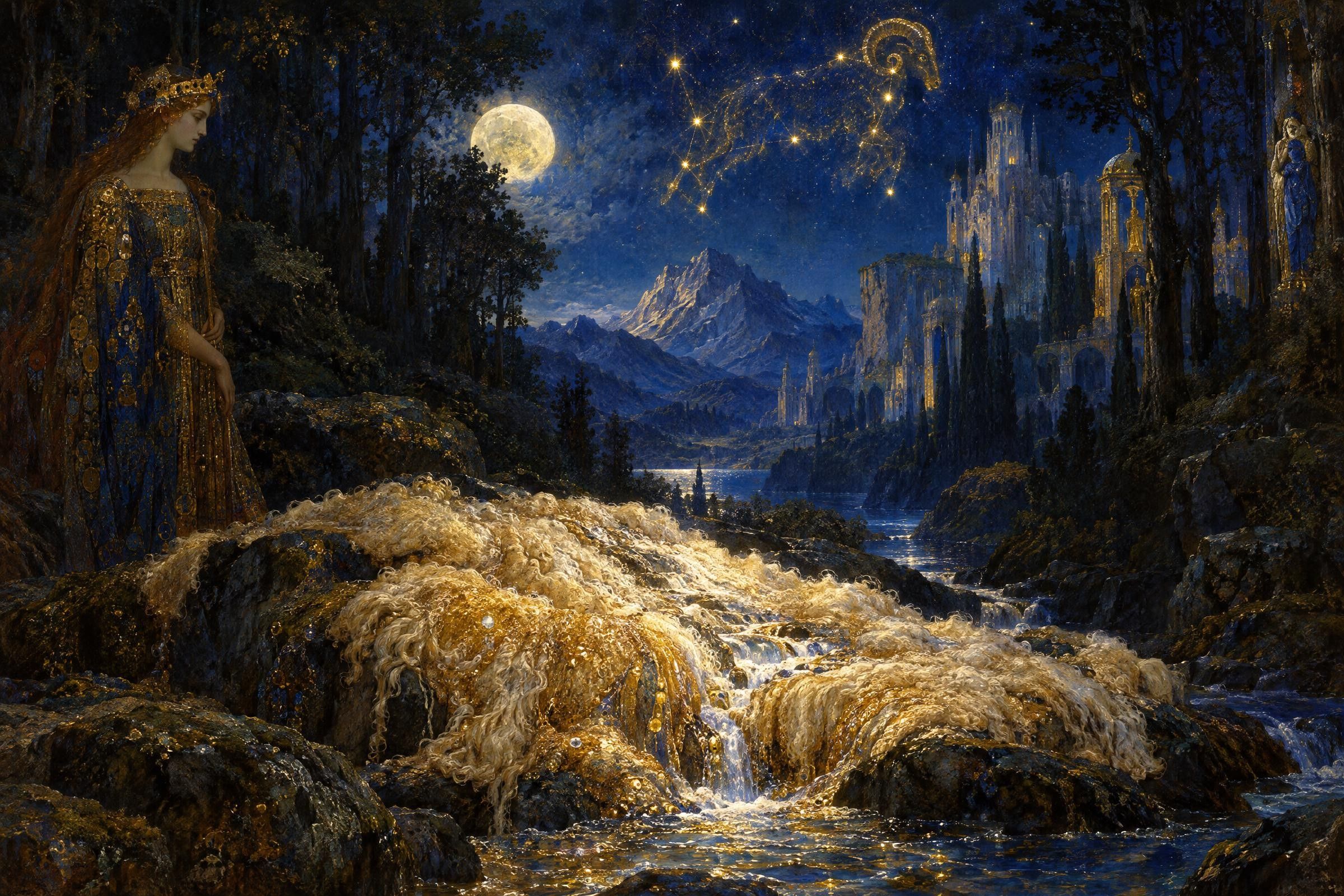 The Fleece in the Stream, a painting after the manner of Gustave Moreau