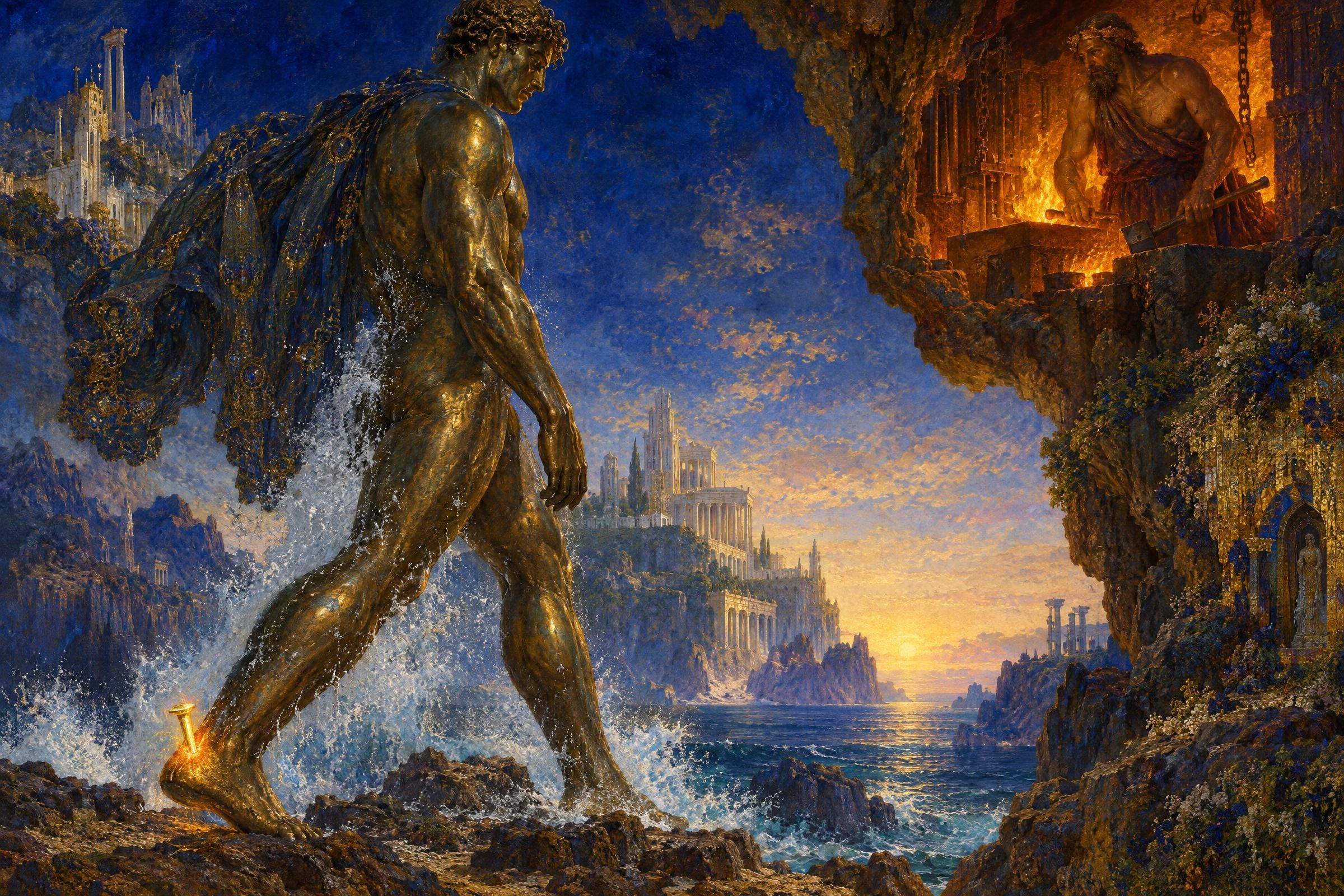 The Bronze Guardian, a painting after the manner of Gustave Moreau