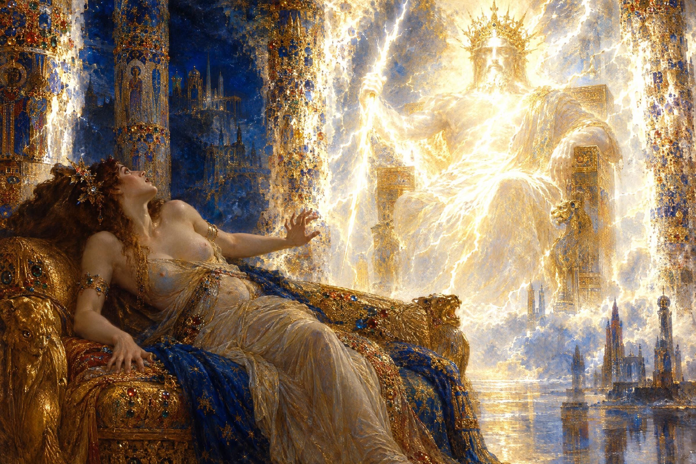 Semele Asks to See the God, a painting after the manner of Gustave Moreau