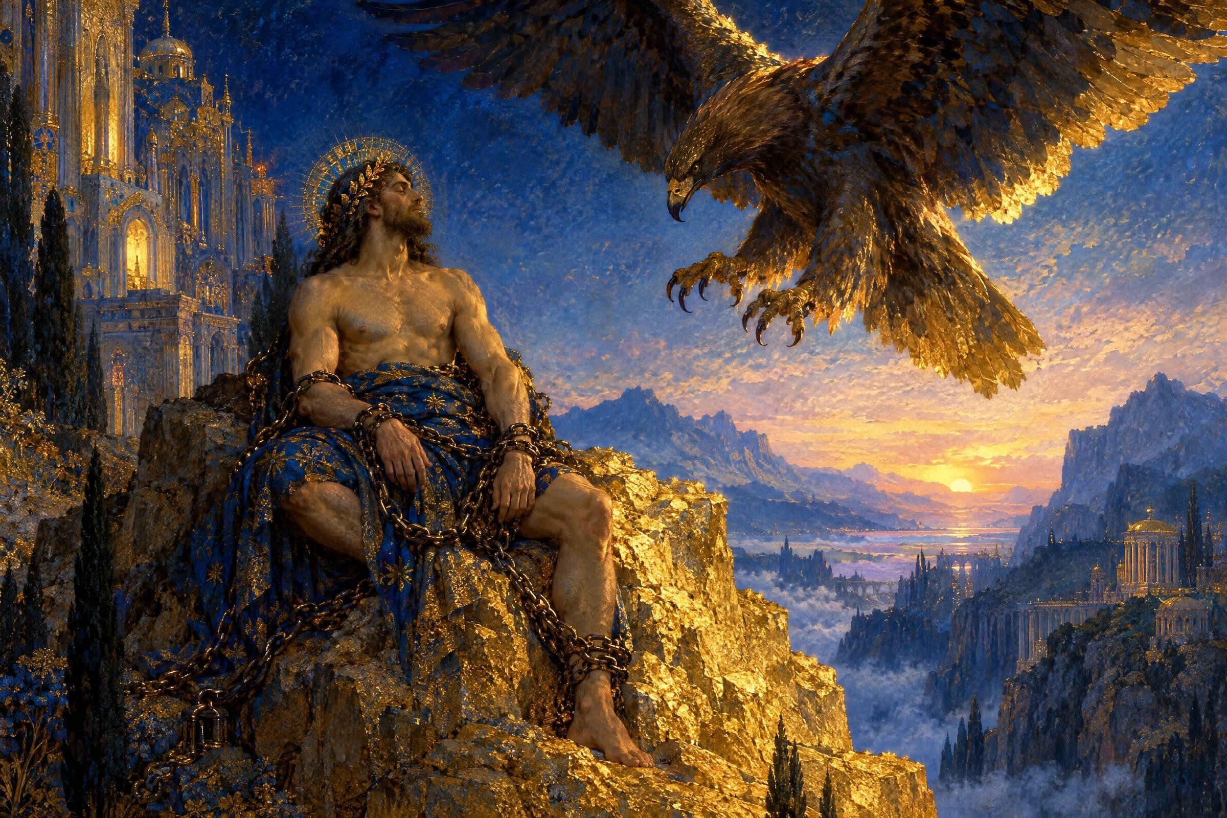 The Liver That Grows Back, a painting after the manner of Gustave Moreau