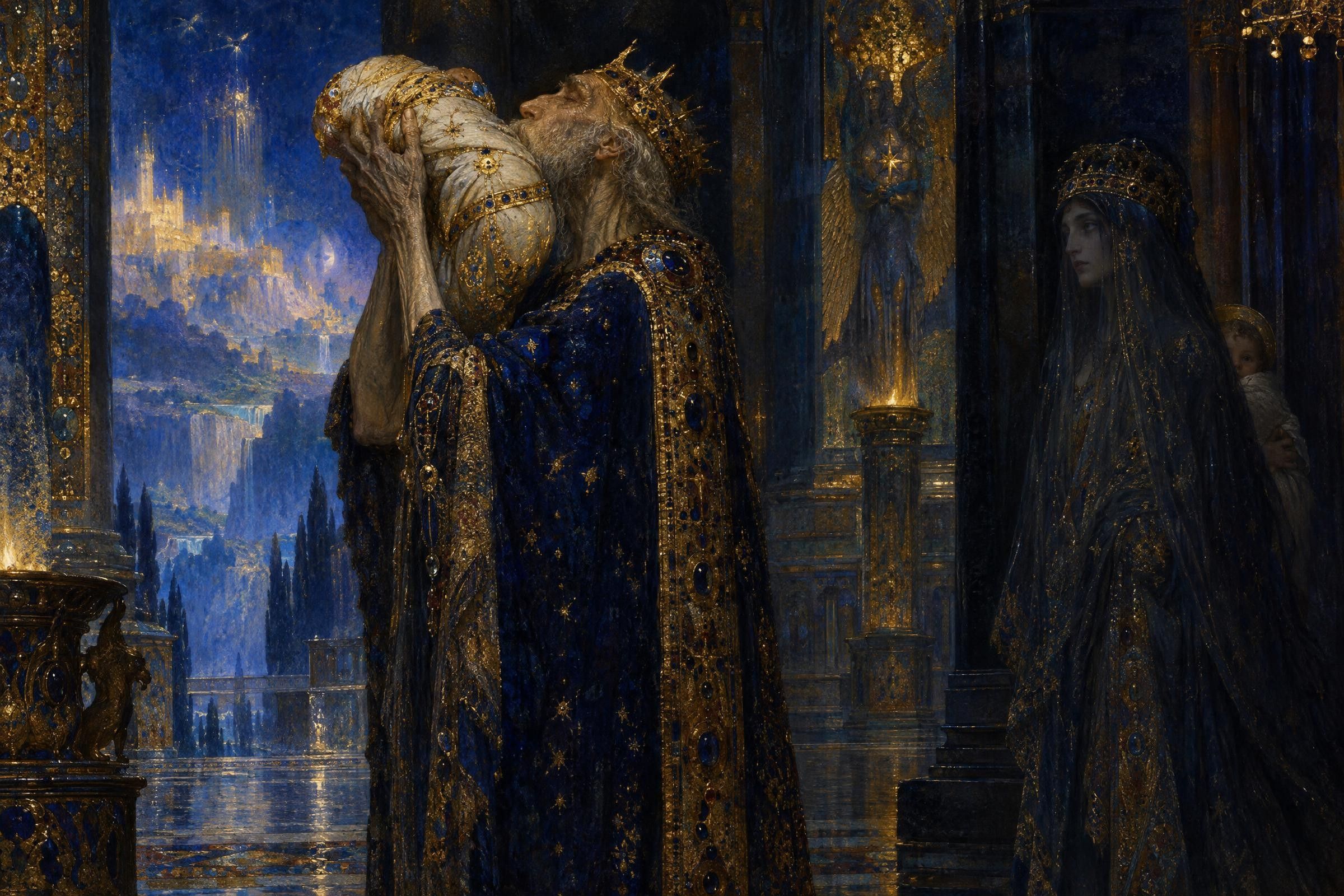 The Stone in Swaddling Clothes, a painting after the manner of Gustave Moreau