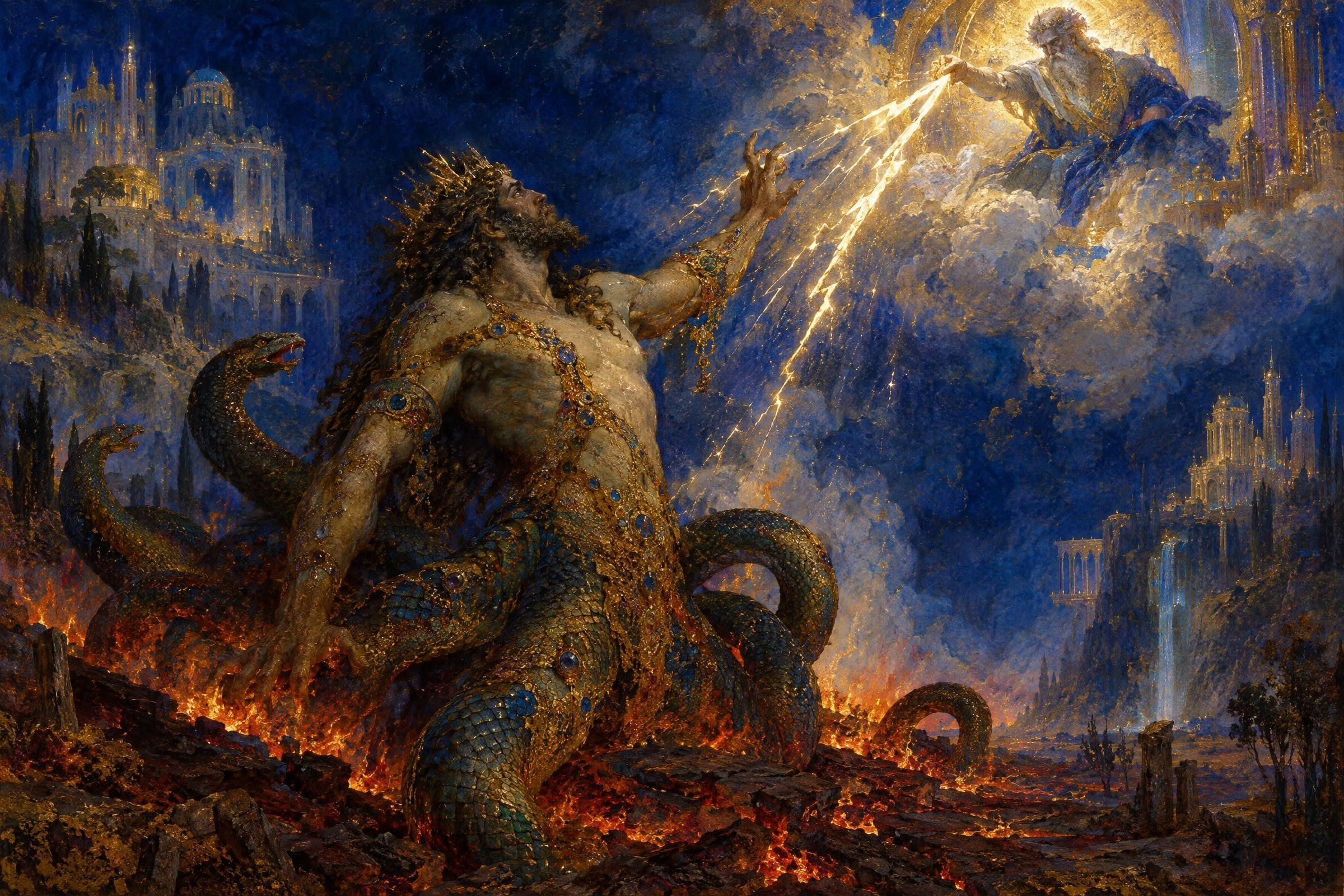 Typhon Rises, a painting after the manner of Gustave Moreau